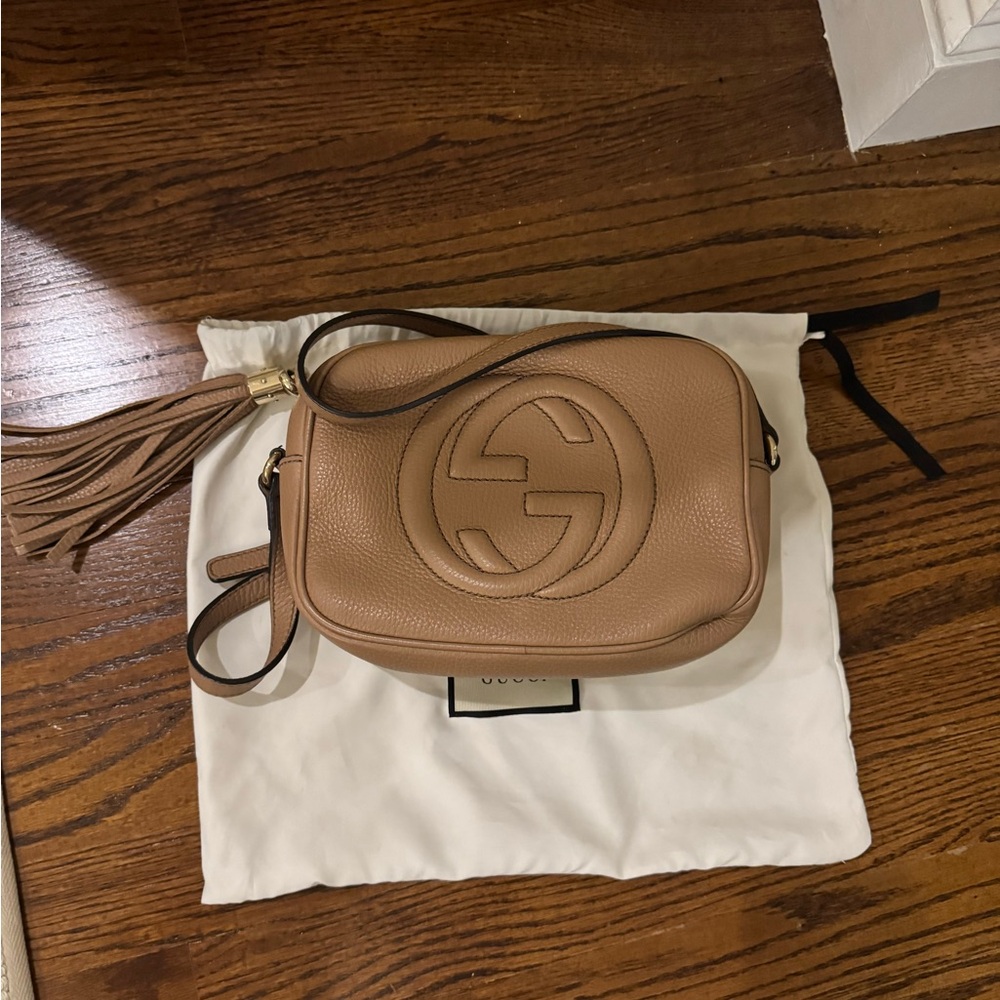Gucci Tan Pebbled Leather Crossbody with Tassel